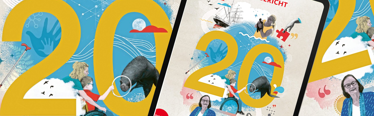 Titelseite des Jahresberichts 2025 mit großer Zahl 20 und Collage